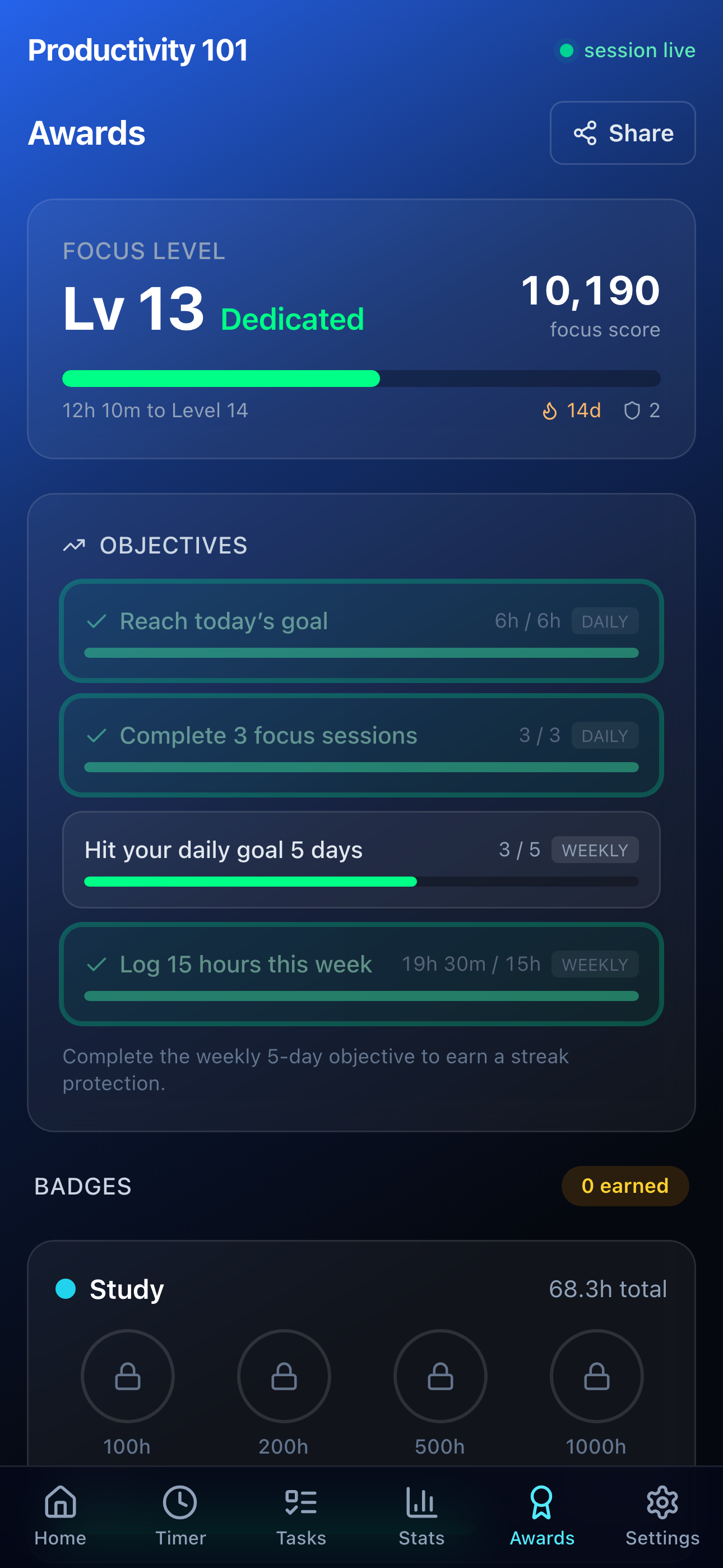 Levels and badges